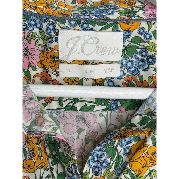 J. Crew Liberty Petunia Floral Slim-Fit Button-Up Shirt Green Yellow Women's 10 - Picture 9 of 10